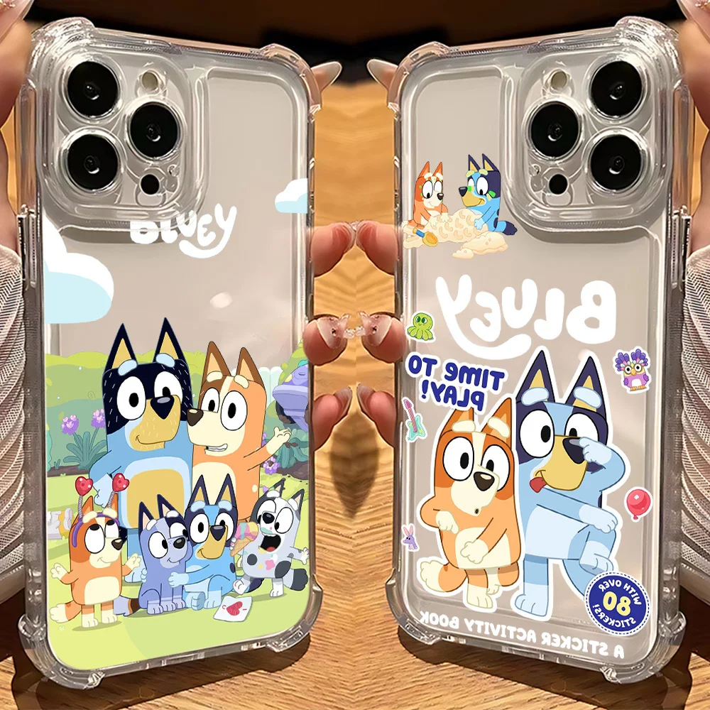 Luxury Cute Cartoon B-Blueys Phone Case For iPhone 16 15 14 13 12 11 Pro Max XSMax Plus Anti-Fall Airabag Back Cover