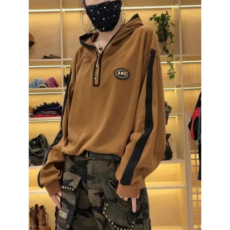 

Контрастная толстовка с капюшоном, весенне-осенний новый модный повседневный свободный универсальный топ для женщин