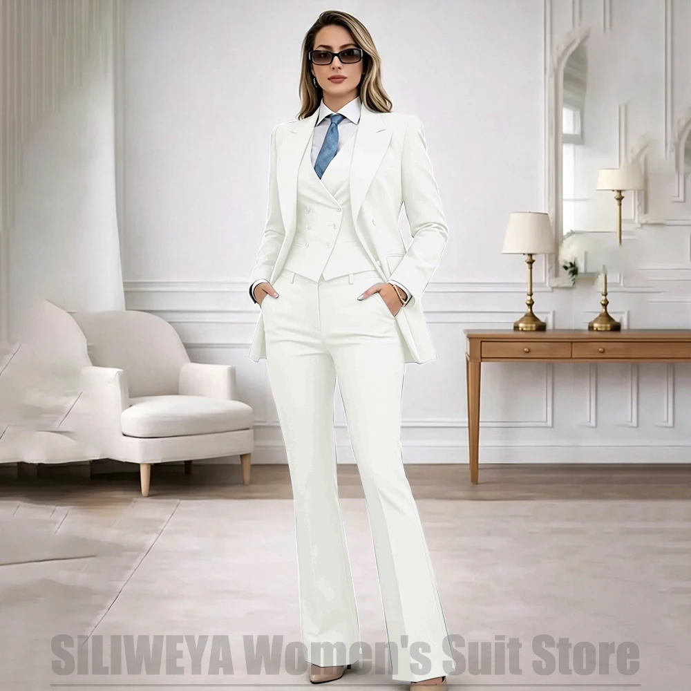 Fashion Women's Suit 3 Piece Double Breasted Blazer with Vest and Flared Pants Formal Wedding Party Tuxedo Office Work Outfit