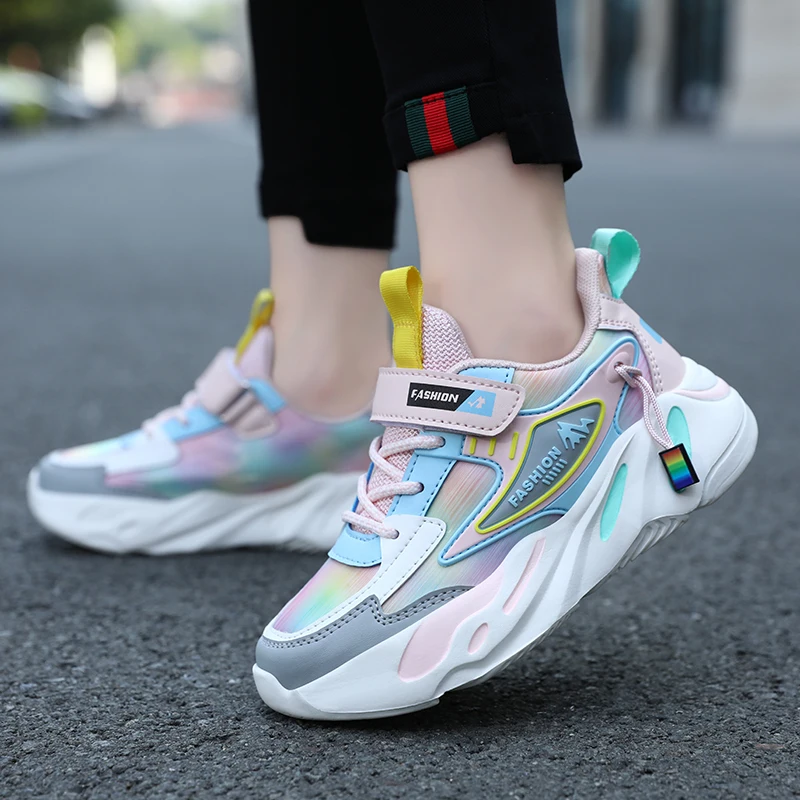 Sepatu Kets Kulit Musim Gugur Musim Dingin Sepatu Olahraga Kasual Merah Muda Fashion Anak Perempuan untuk Anak Perempuan Sepatu Kets Desainer Anak Platform Nyaman Pelatih