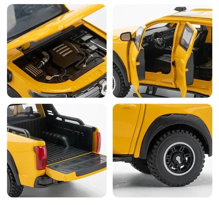 1:24 만리장성 모터 POER 픽업 합금 자동차 모델 다이캐스트 금속 시뮬레이션 오프로드 차량 모델 소리와 빛 어린이 장난감 선물