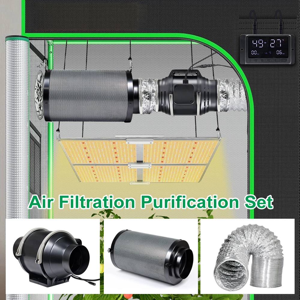 4 6 8 Inch EC Duct Fan Set Adjustable Speed Grow Fan Activated Carbon Filter Indoor Grow Tent Air Purification Kit