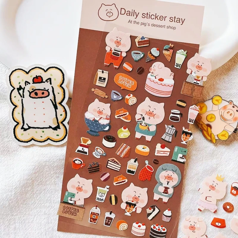 Korea Cute Pig‘s Dessert Sticker Scrapbooking Material BONITO DIY Hobby Craft Supplies DIY Stationery Journaling Stickers