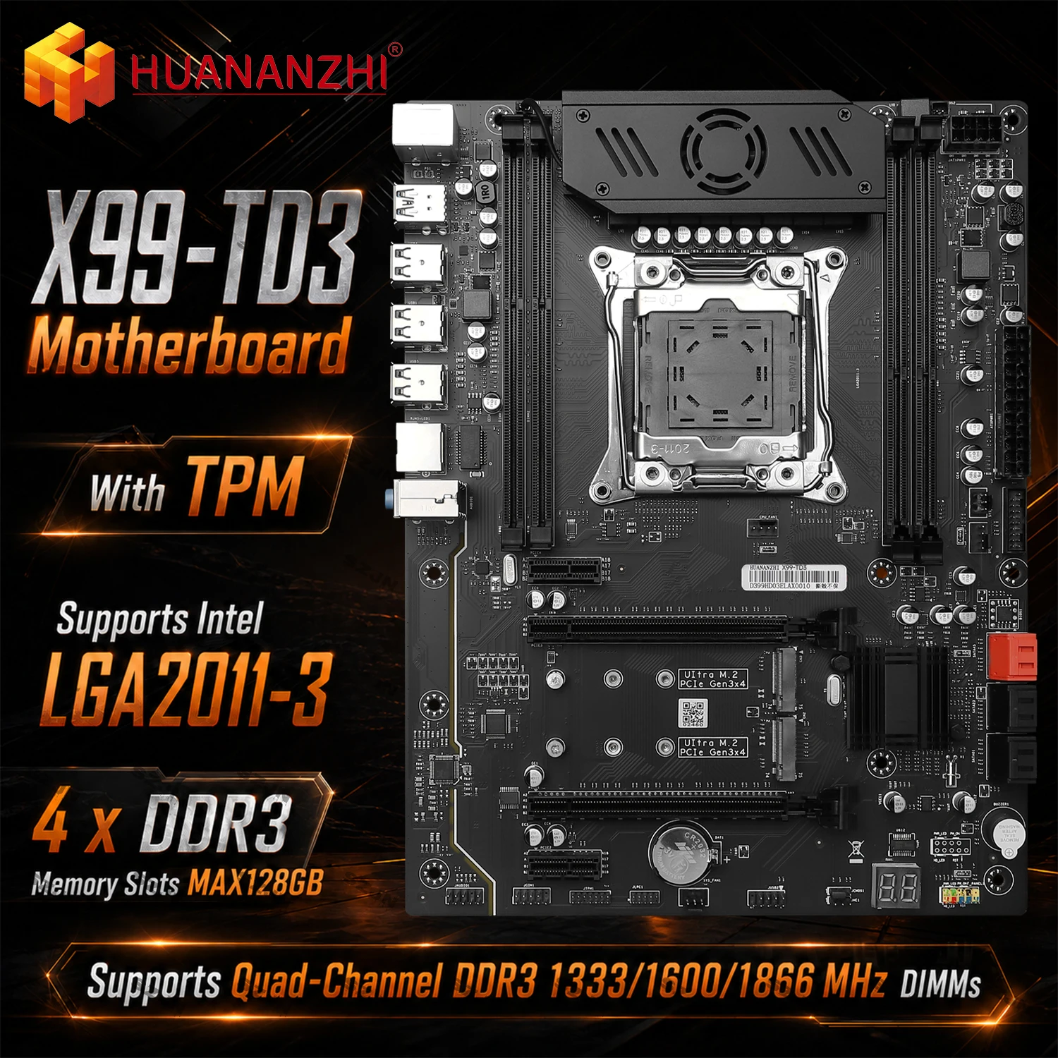 HUANANZHI X99-TD3 Motherboard With TPM LGA2011-3 Intel Xeon E5 V3 DDR3 128GB Quad Channel Dual M.2 NVMe ATX PCIe 3.0