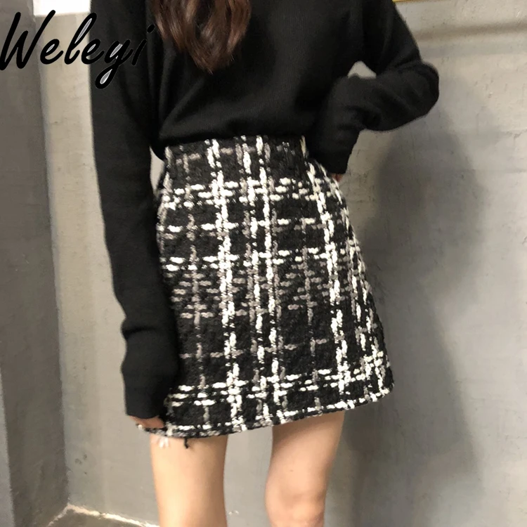 Streetwear Woolen Plaid Short Skirt Ladies Autumn and Winter 2024 New Women's High Waist Slimming A-line Hip Wrap Mini Skirts
