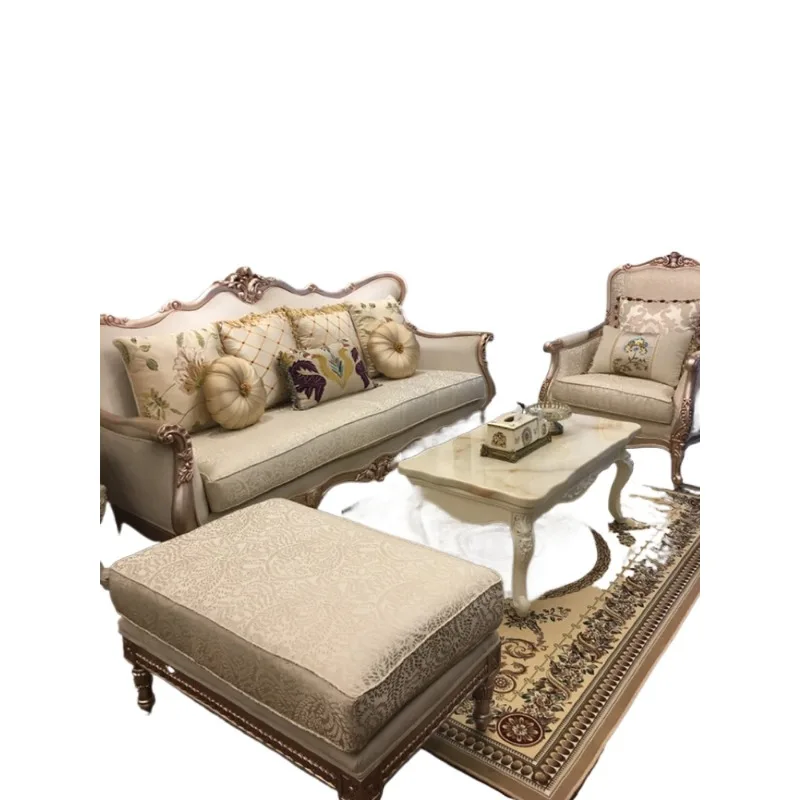 

European sofa combination French light luxury solid wood fabric living room luxury high-end luxury retro simple Europe