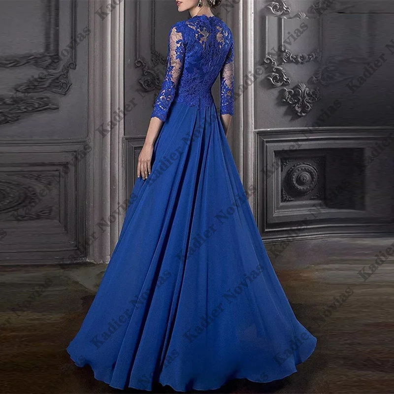 Vestidos árabes azules de manga larga para madre de la novia, Vestido de Invitada Boda, vestidos de noche personalizados para fiesta de boda