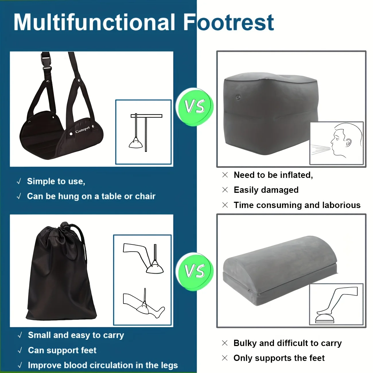 Adjustable Foot Hammock, Foot Pedal, Suspended Leg Hammock, Portable Travel Accessories, Suitable for Use on Airplanes image 6