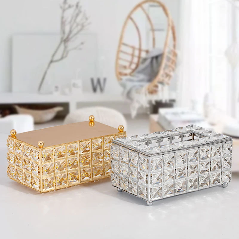 European Crystal Tissue Box Paper Rack Metal Removable Tissue Holder Luxury Office Car Hotel Home Napkin Table Storage Decor