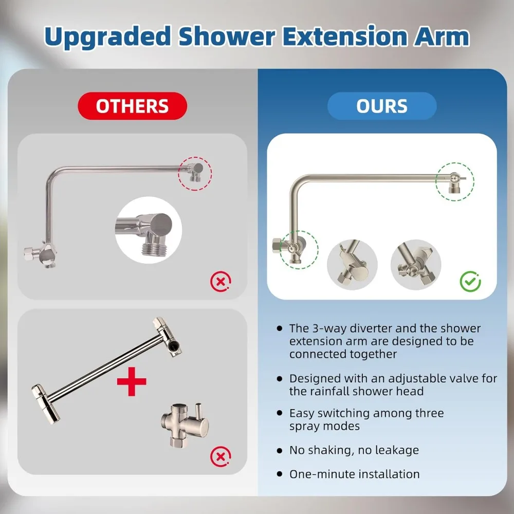 Cabeça de chuveiro portátil de alta pressão com 12 configurações totalmente metálica com 10 opções de spray e extensão de chuveiro ajustável de 11 pés