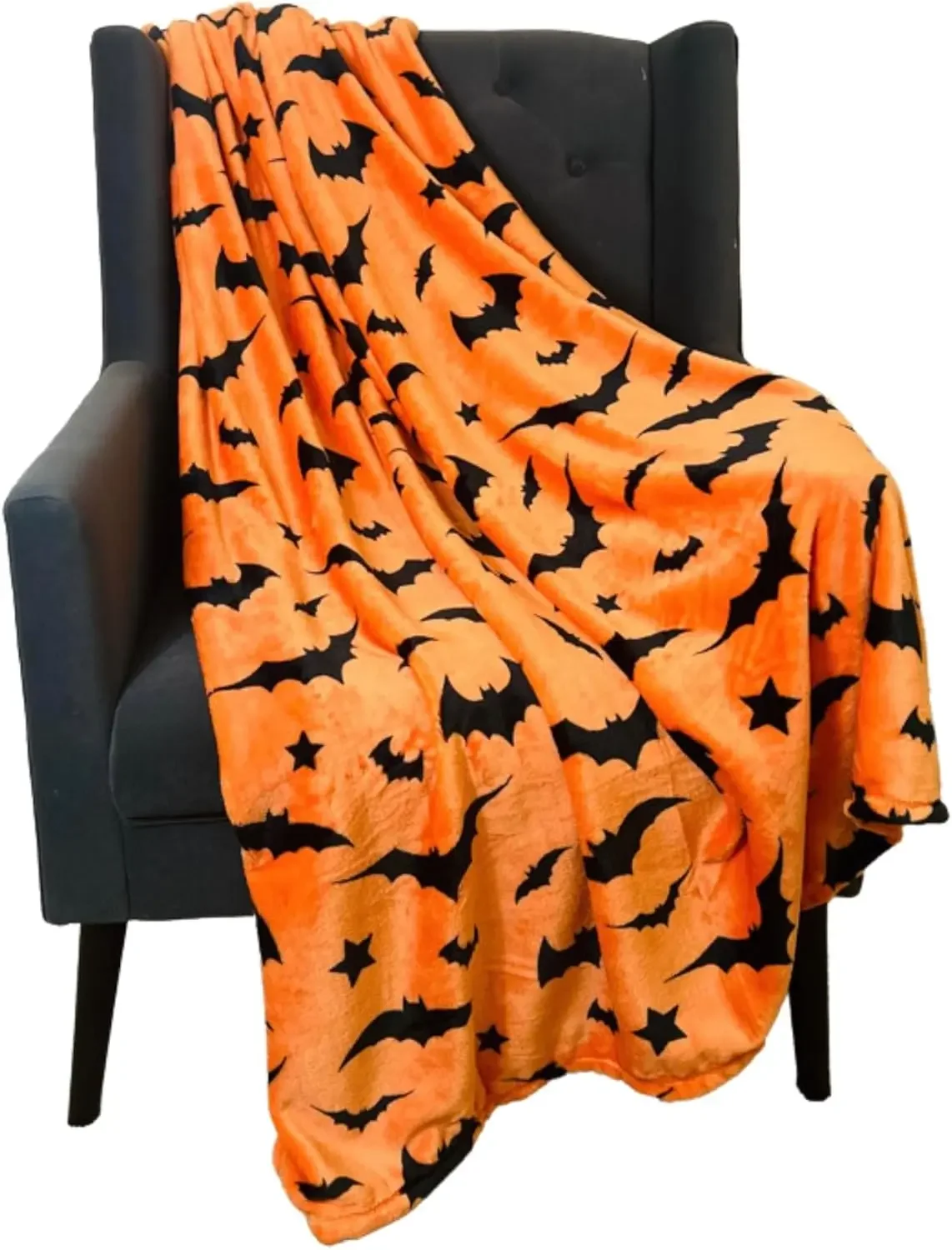 1 x festliche Halloween-Flanelldecke mit schwarzen Fledermäusen, perfektes Geschenk für Sofa, Büro, Bett, Flugzeug, Reisen, Schlafen, Lesen, Entspannen, Camping