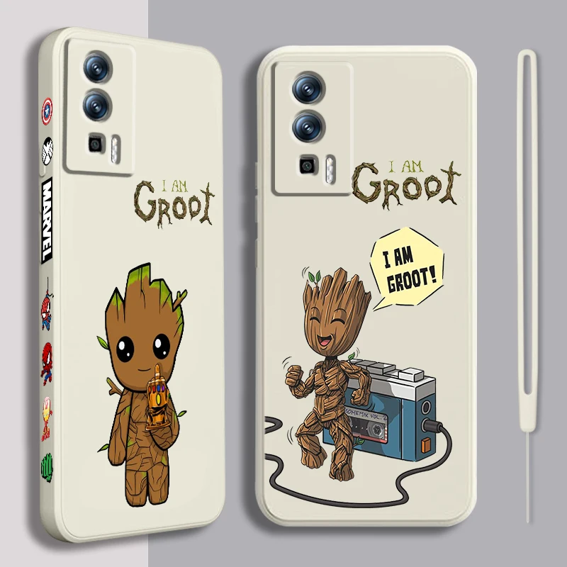 

Marvel Groot Cartoon Liquid Left Rope For Xiaomi Redmi 13C 12 12C K60 A1 K50 11 K40 10C 10 9A 9AT 9T 9C 5G Cover Phone Case