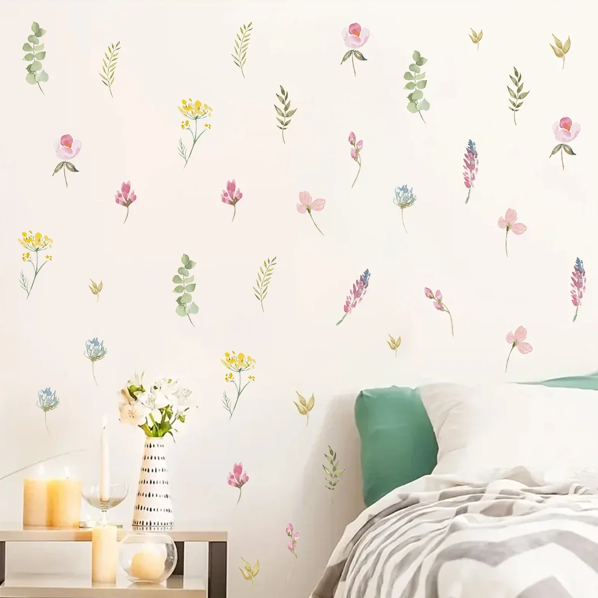 3Pcs Cartoon Leaf Colorful Flowers Wall Stickers for Kids Room Living Room Wall Decals Bedroom Decoration Children Home Decor