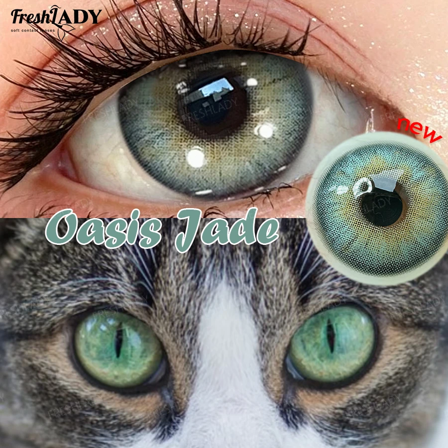 FreshLady 1 Paar grüne Kontaktlinsen für graue Augen, natürliche blaue Augen, Kontaktlinsen, Augen-Make-up, Schönheit, 14,20 mm, Jahreslinsen