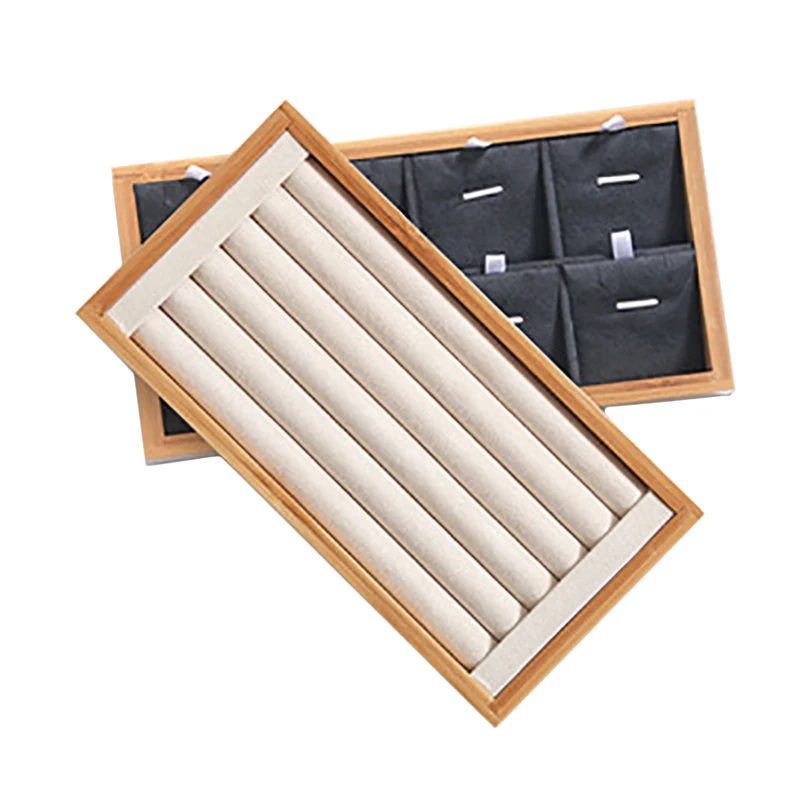 

2 шт. Многофункциональная подставка-органайзер из бамбука для демонстрации ювелирных изделий: серег, ожерелий, колец, поднос-витрина