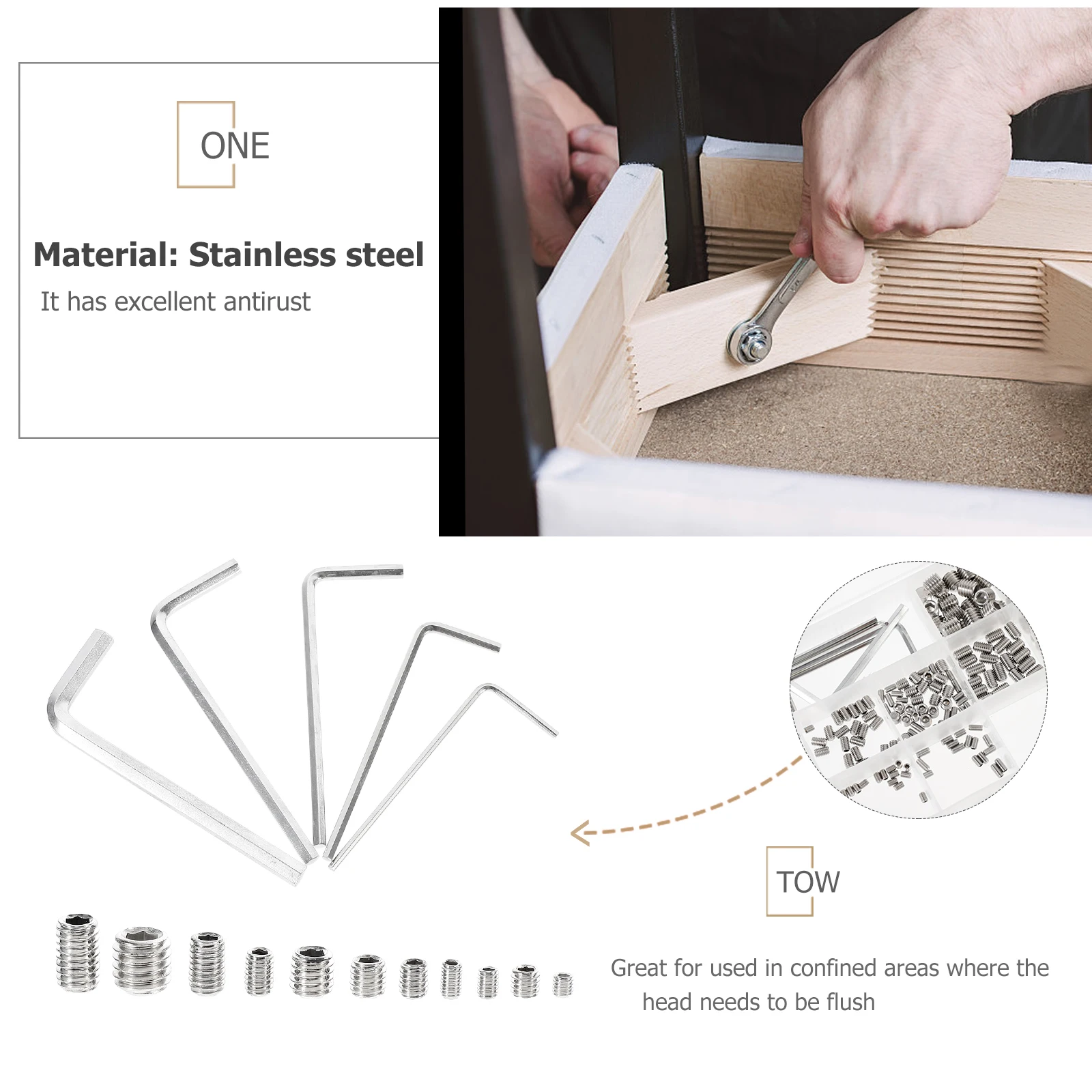 

304 Stainless Steel Kit Allen Head Socket Wrench Assortment Corrosion Resistant Fasteners Storage Box Door Handle