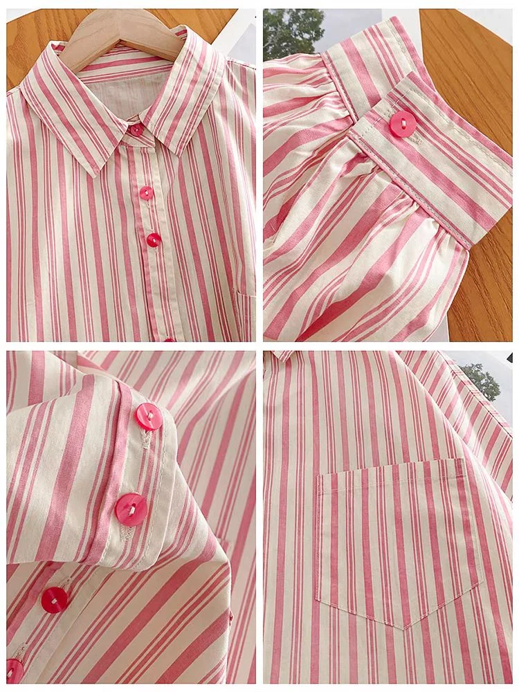 Camisa de algodón a rayas rojas para mujer, camisas de manga larga, blusas informales holgadas con solapa y botonadura única, Tops femeninos para primavera y verano, novedad de 2024
