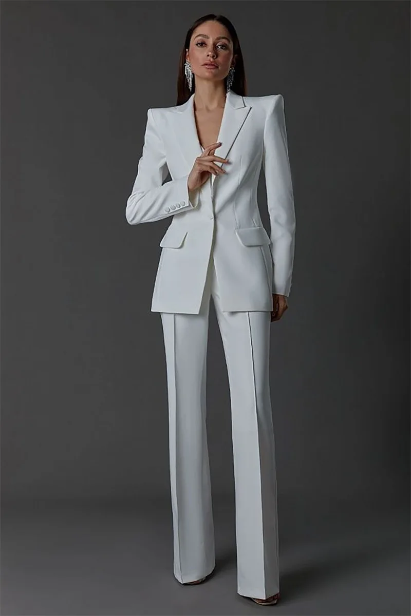 White Women Suits Set 3 Pcs Blazer+Top Bra+Pants Wedding Bride Dress Formal Pantsuit Business Office Lady Prom Jacket Customized