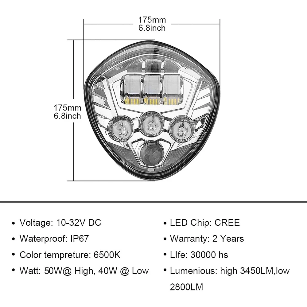 LED Headlight Assembly IP67 50W Headlight sliver Head Lamp Compatible with Motorcycle LED motorcycle lights