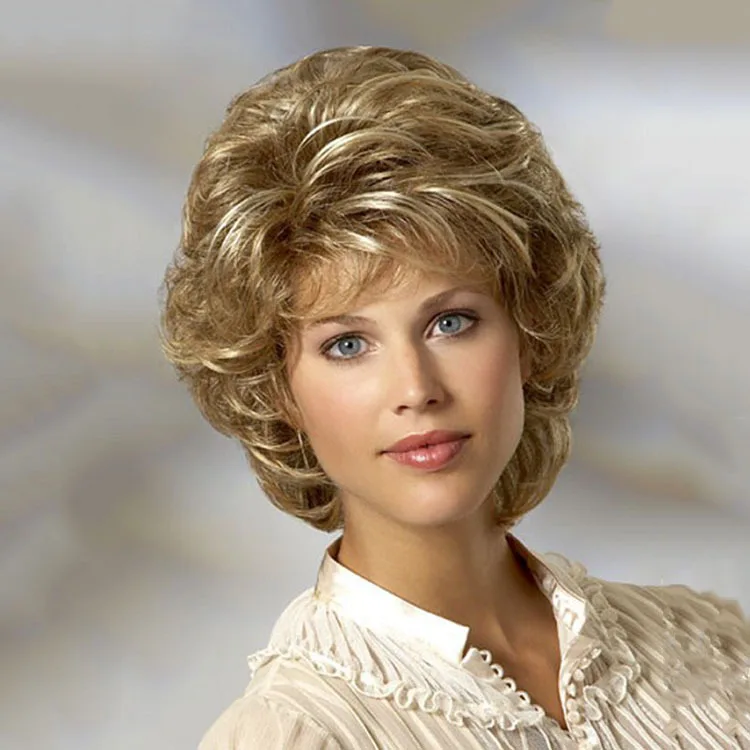 

Wigs Fashion European and American Short Curly Hair Wigs, Gold High Temperature Silk Rose Mesh Chemical Fiber Wigs Headgear