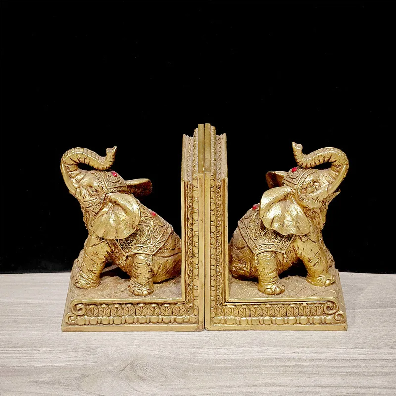 Golden Elephant Bookend Elephant Lucky Decoration Animal Book Stand Book End Living Room Home Office TV Cabinet Crafts