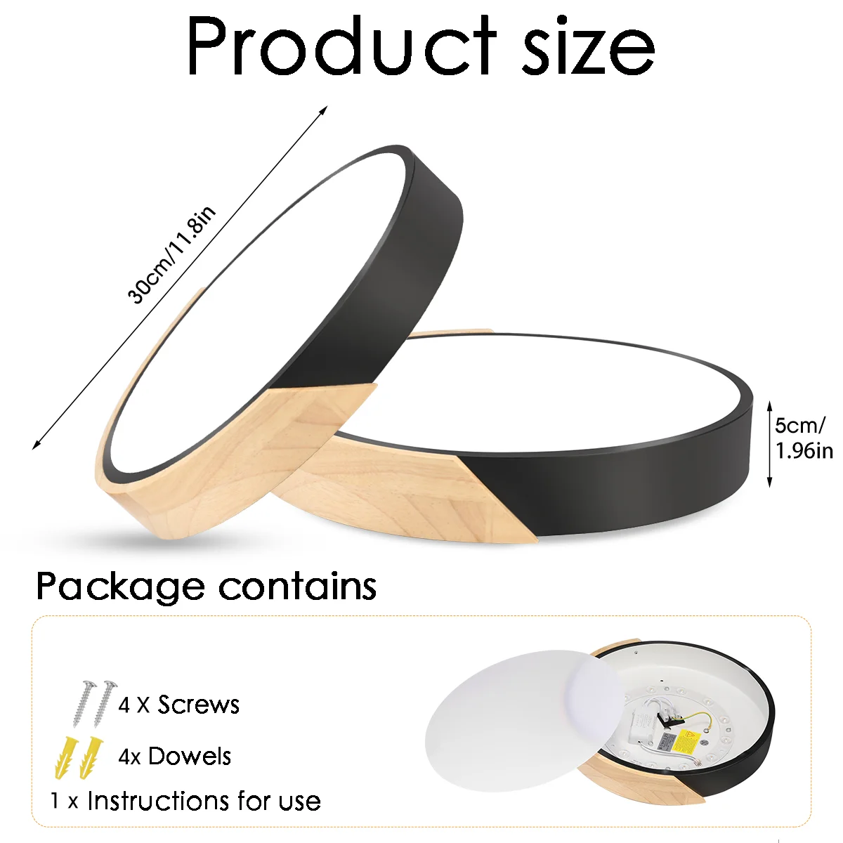 30 سنتيمتر 24 واط LED ضوء السقف ضوء دافئ وعاء خشبي مصباح السقف الخشبي IP54 مقاوم للماء لغرفة الطعام الحمام غرفة نوم الحمام #6