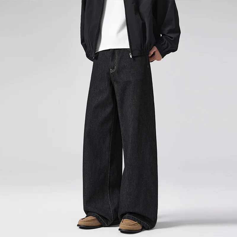 Male Retro Primary Color A-shaped Jeans Basic Simple Versatile and Thin Floor Trousers