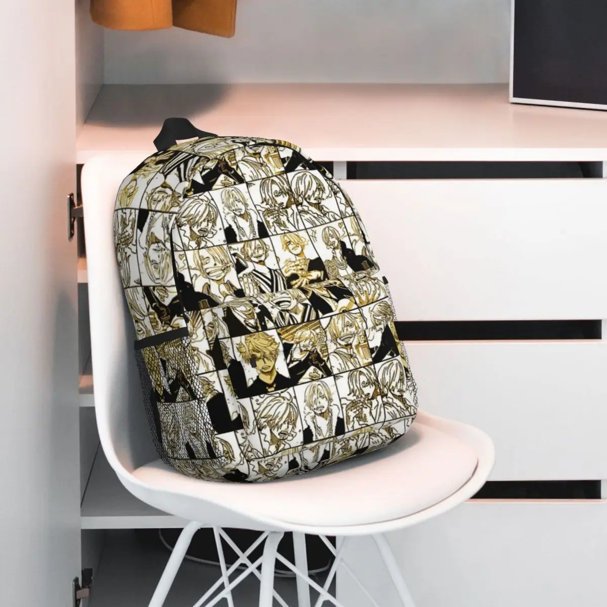 Sanji - Mochila escolar casual leve impressa com colagem de painel mangá de uma peça para escola, ao ar livre, compras, escritório 15 polegadas