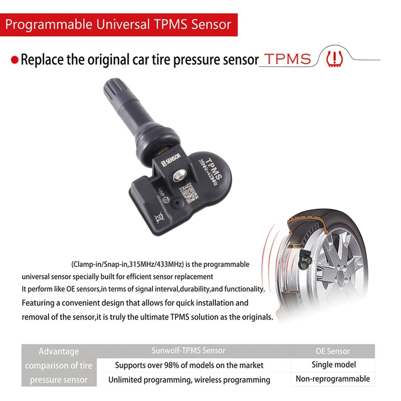 PMS Tire Pressure Sensor Programming For Autel TS408 TS508 ITS600 433Mhz 315MHZ MX-Sensor Universal 2-In-1 Monitor Black