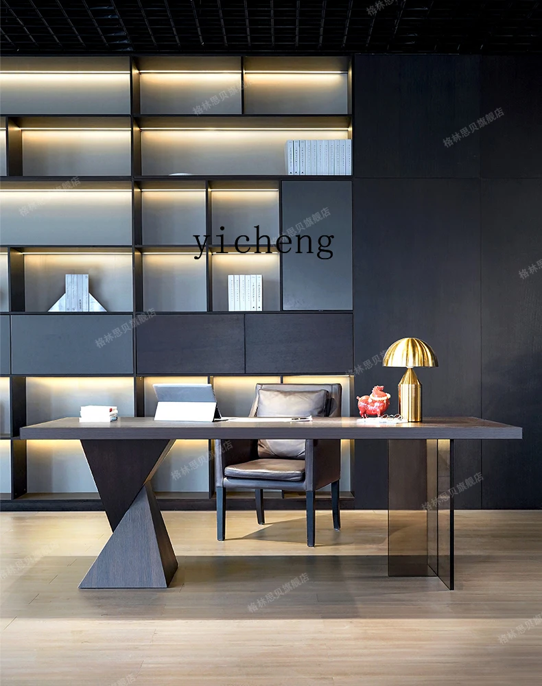 

ZZ minimalist light luxury study home desk desk modern minimalist smoked wood desk