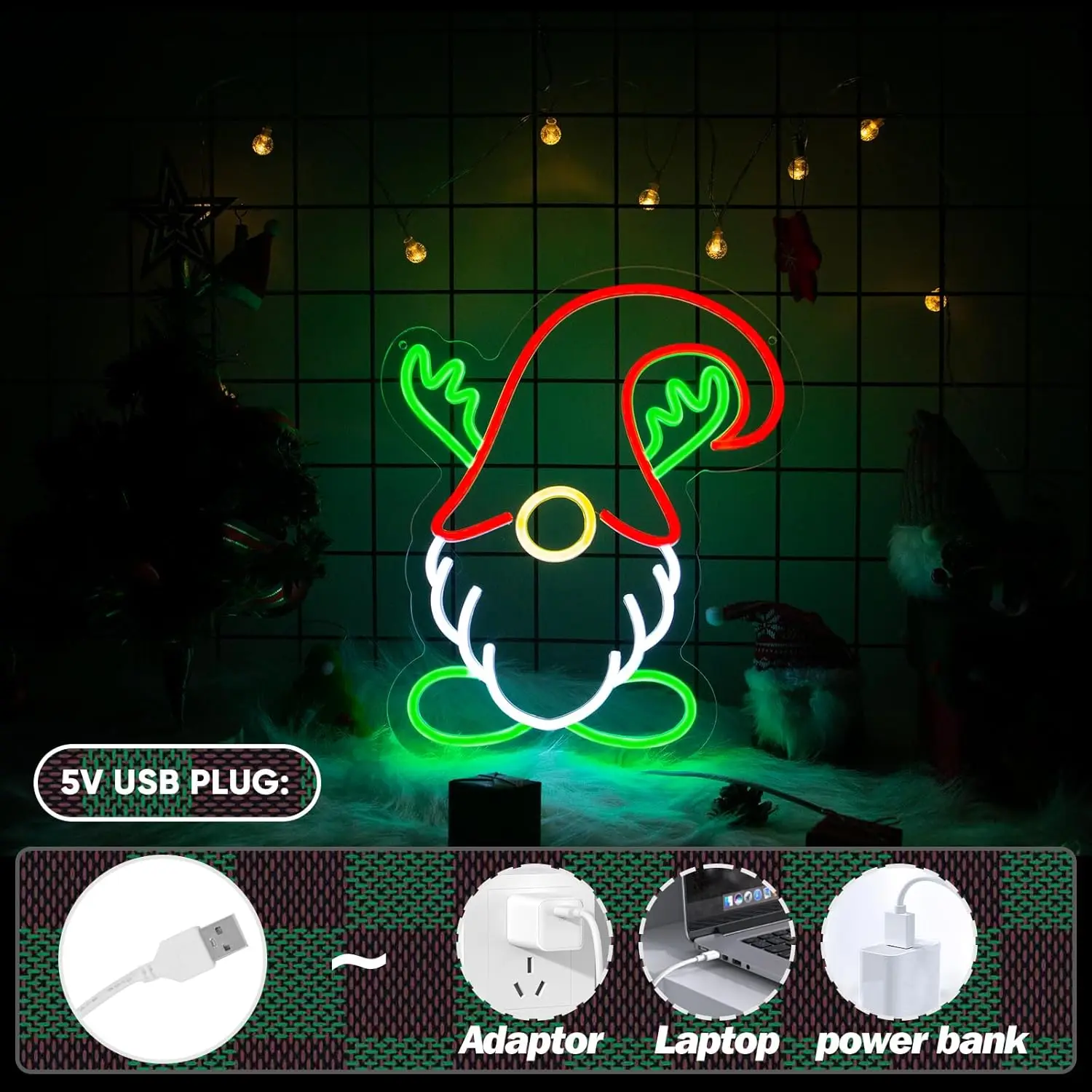 Goneons عيد الميلاد النيون تسجيل جنوم LED أضواء النافذة لتزيين الحائط USB بالطاقة عكس الضوء عيد الميلاد جنوم أضواء لغرفة النوم ليفين