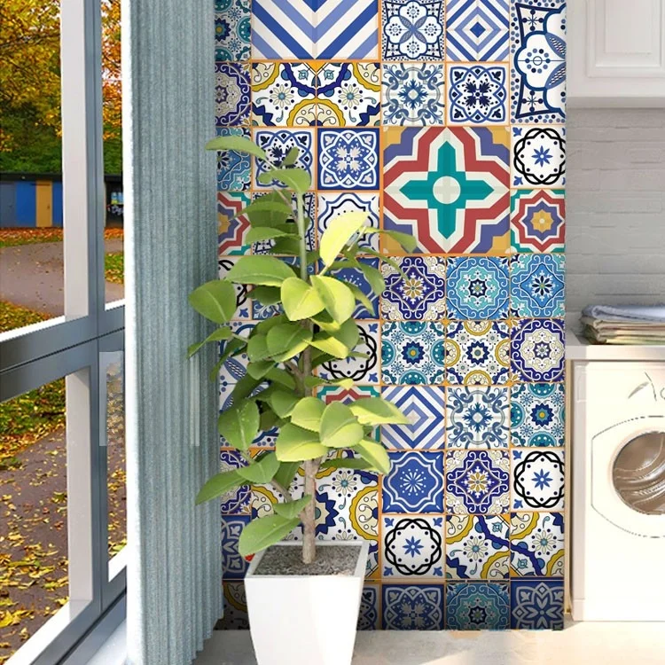 

Самоклеящиеся водонепроницаемые противоскользящие износостойкие маленькие цветочные наклейки для пола, этнические обои, бумажные наклейки на стены