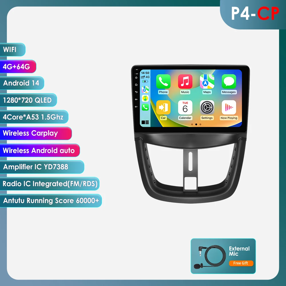 OSSURET 6115 Android Autoradio Speler voor Peugeot 207 207CC SW 2006-2015 draadloze Carplay Auto 2DIN 8 core Auto Multimedia 360 cam