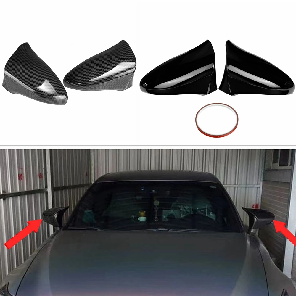 Horn Style Carbon Fiber Gloss Black Rear View Side Wing Mirror Cover Trim For Lexus IS250 IS300 IS350 ES GS LS CT RC 2014-2020