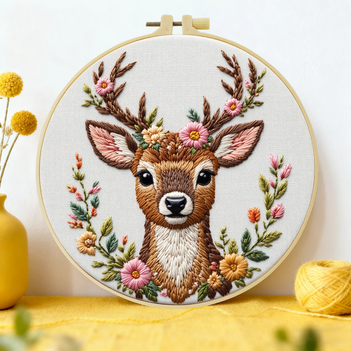 1 Stück 20X20CM/15X15CM 7,87/6,3 Zoll Stickerei-Starter-Kit DIY-Kit Heimdekoration, Roter Hirsch, Stickerei-Set – Detail 5