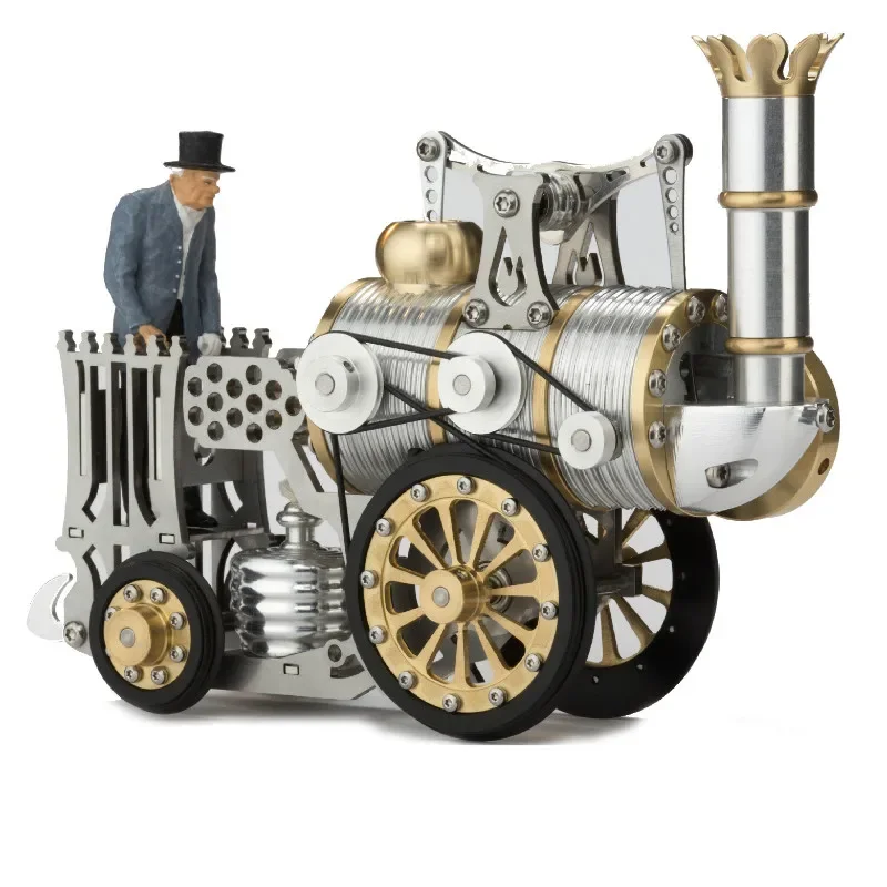 Steam Simulation Train Model Mini Engine Movable Metal Craft Assembly Rocket Locomotive Steam Train Retro Collection Gift