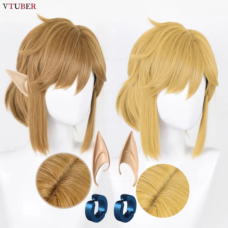 

Link Cosplay Wig Link Wig High Quality Gold Brown Pigtail Heat Resistant Synthetic Hair Anime Cosplay WIgs + Wig Cap