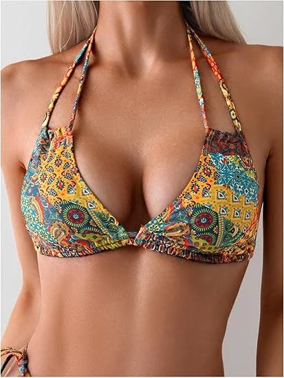 Vrouwen Bikini Pak 2023 Nieuwe Zomer Sexy Bloemen Dubbele Spaghettibandjes Tweedelige Zwemmen Set Dames Badpak