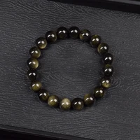 Natural Golden Obsidian Stone Beads Bracelet Men Women Golden Light Rainbow Obsidian Raw Stone Round Bead Natural Energy Jewelry - Image 5
