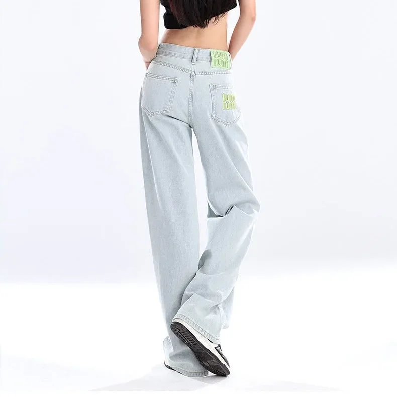 2024 New Mint Wave Embroidery Slimming Wide Leg Jeans High Quality Thin Fabric Floor Length Trousers From China Mainland