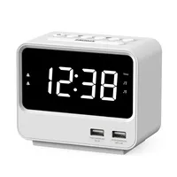 iTOMA A23 Bedside Alarm Clock with Dual USB Ports, Adjustable Brightness & Volume, FM Radio, Sleep Timer, Snooze, White LED