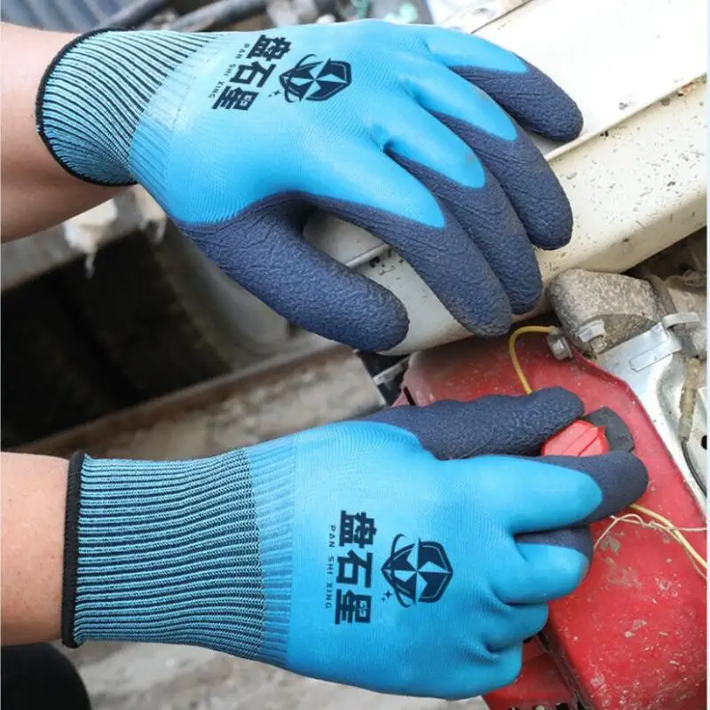 1 Paar öl- und wasserabweisende, rutschfeste, wasserdichte Handschuhe, mit Nitril beschichtete Arbeitshandschuhe für Gartenarbeiten, Reparaturen, Angeln und Sicherheitsarbeiten. – Detail 1