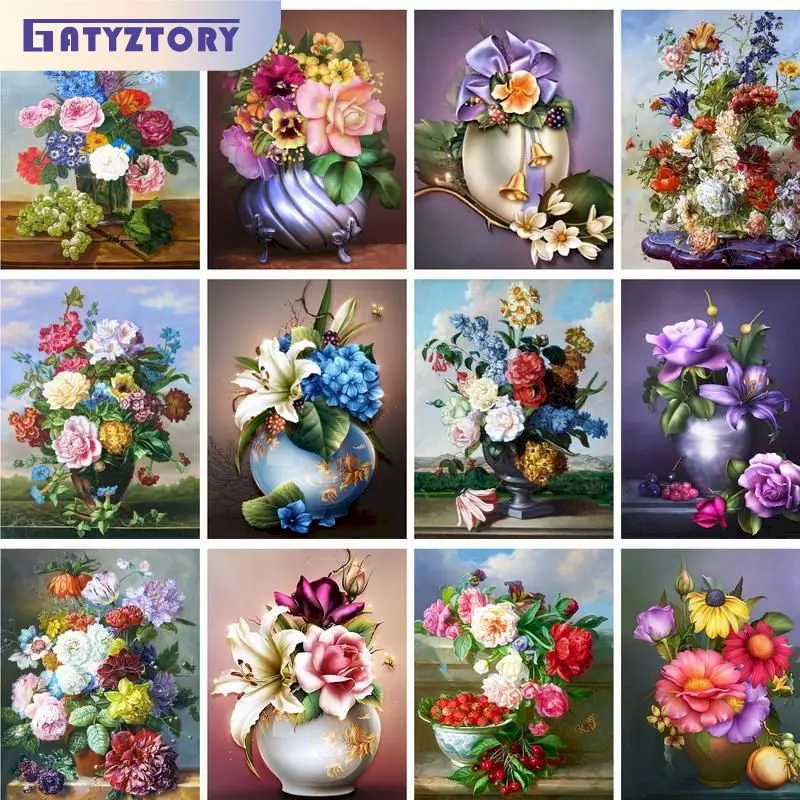 

GATYZTORY Classical 5D Diamond Painting With Frame For Handiwork Flowers Cross Stitch Mosaic Painting Home Decor For Adult Gift