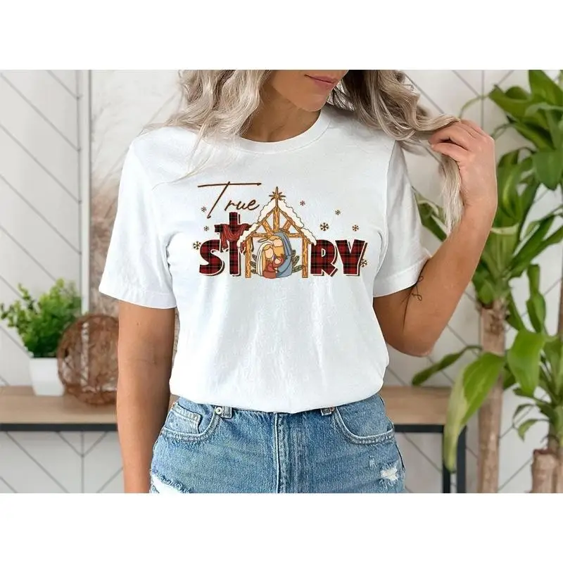 

Christmas Nativity T Shirt Jesus Birth Birthday Apparel Merry Christian Family Xmas