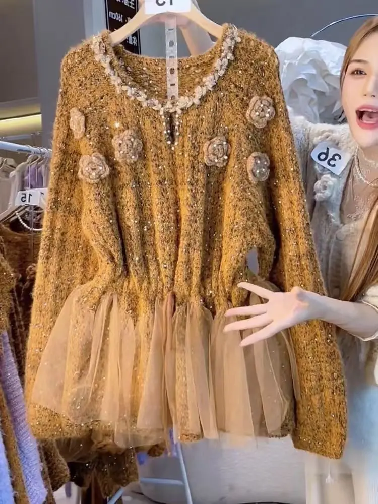 

Свитер Ele Sparkling Knit: красивый, модный, уютный, теплый, длинный, из полиэстера, зимний топ для женщин...