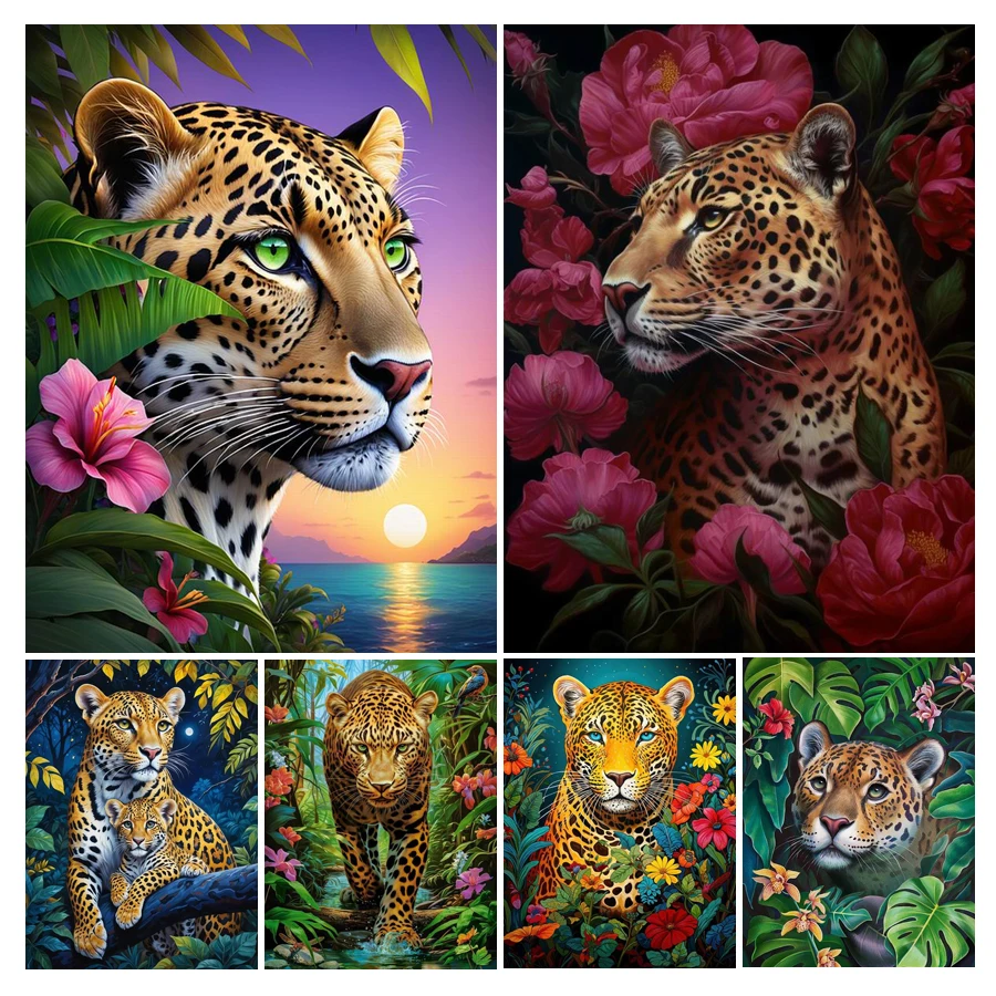 

Fullcang Diy Diamond Painting New Collection Leopard Full Rhinestone Art Mosaic Embroidery Jungle Animals Picture Wall Decor