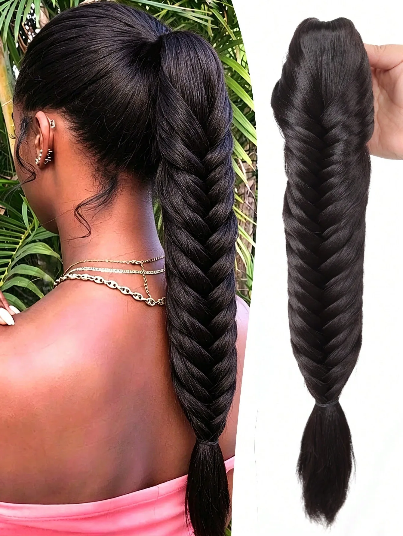 18Inch Synthetic Fishtail Braided Ponytail Wig With Claw Clips Handmade Fishbone Braided Ponytail Hair Extension Daily Styling