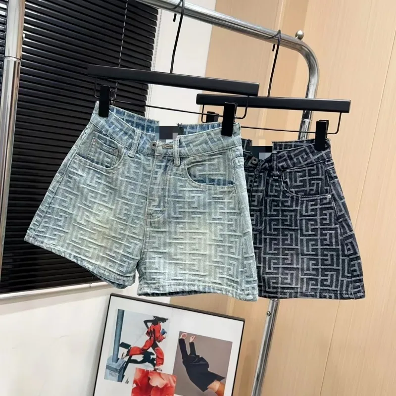 

Vintage Jacquard Denim Shorts Women Summer Simplicity Office Lady Straight Fashion High Waist Appear Thin All-match Trend Shorts