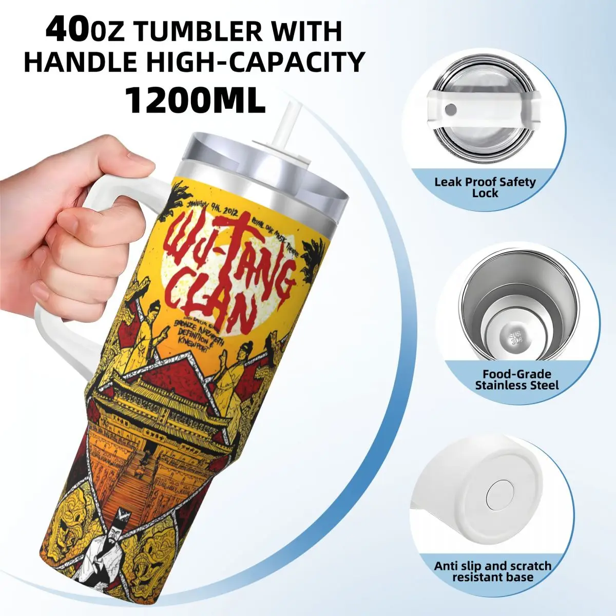 Annees 90 Bee Wu Clan T-tangs Stainless Steel Tumbler Thermal Mug With Straws and Lid Large Car Mugs Cold Drink Water Bottle