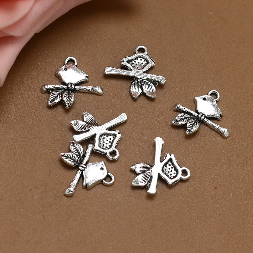 

20 Pcs Branch Bird Pendant DIY Charms Alloy Ancient Silver Jewelry Making Pendants